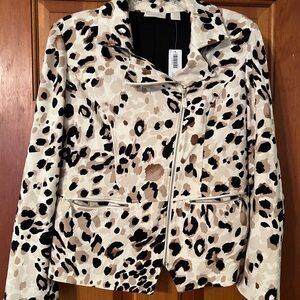 NWT Chico's Animal Print Moto Jacket in Cream and Black  Size S